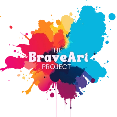 Text saying The BraveArt Project with paint splatter behind text.